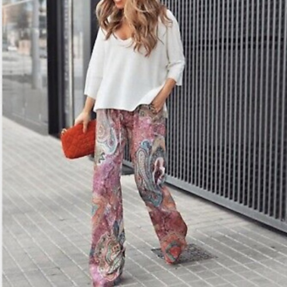Zara colourful paisley print wide-leg pants - Size Large Made in Morocco